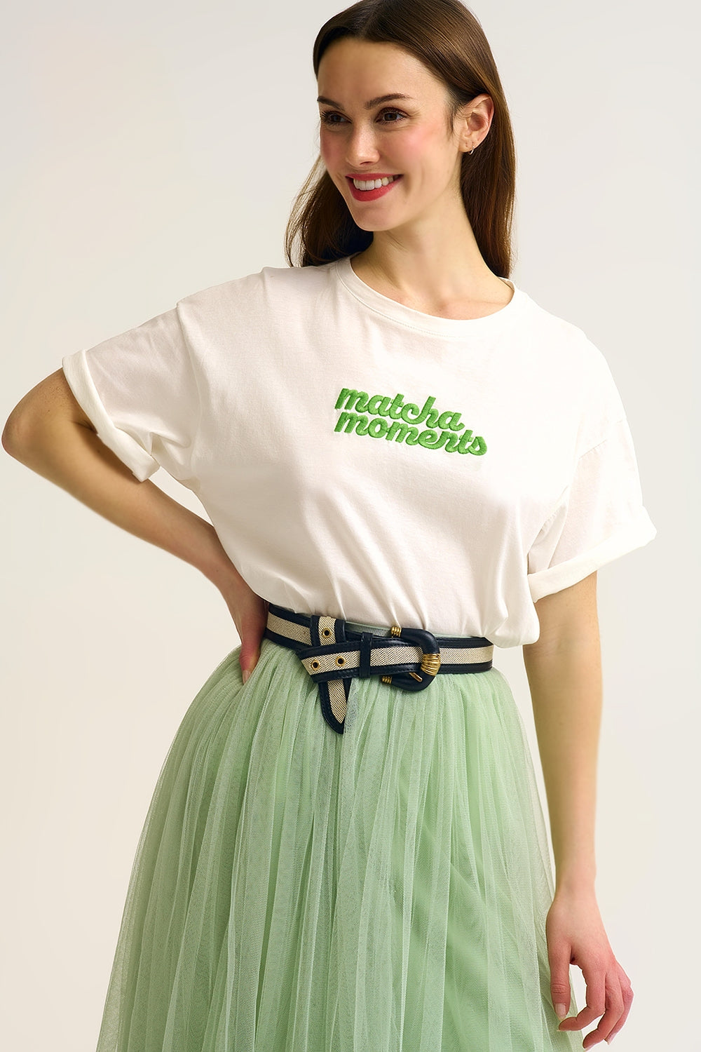 T-shirt brodé White Matcha Moments en vert
