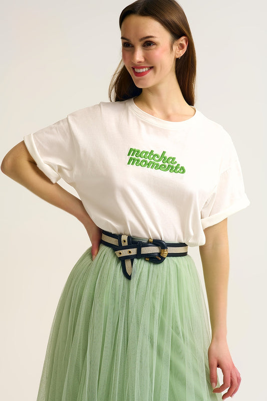 T-shirt brodé White Matcha Moments en vert