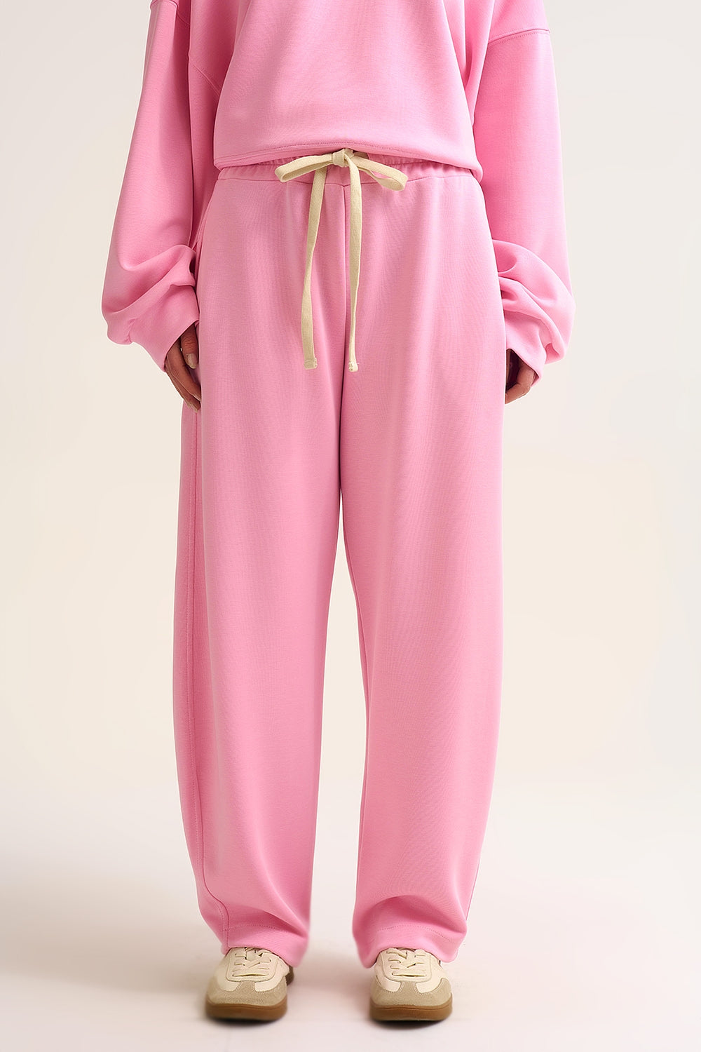 Pantalon de jogging en tricot super doux en rose avec taille à cordon de serrage