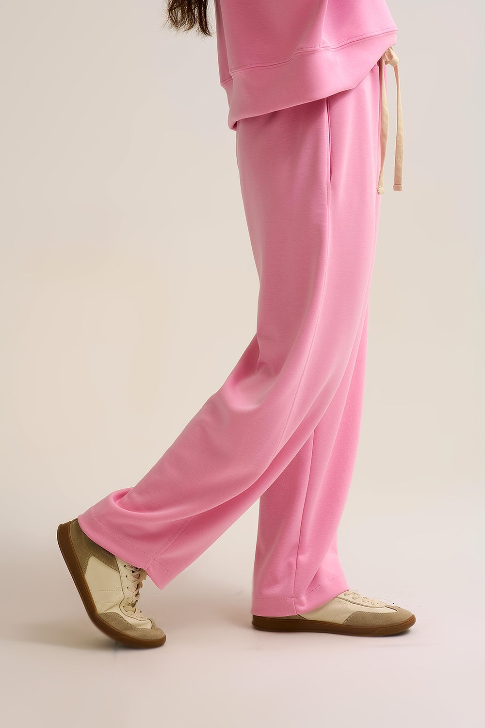 Pantalon de jogging en tricot super doux en rose avec taille à cordon de serrage