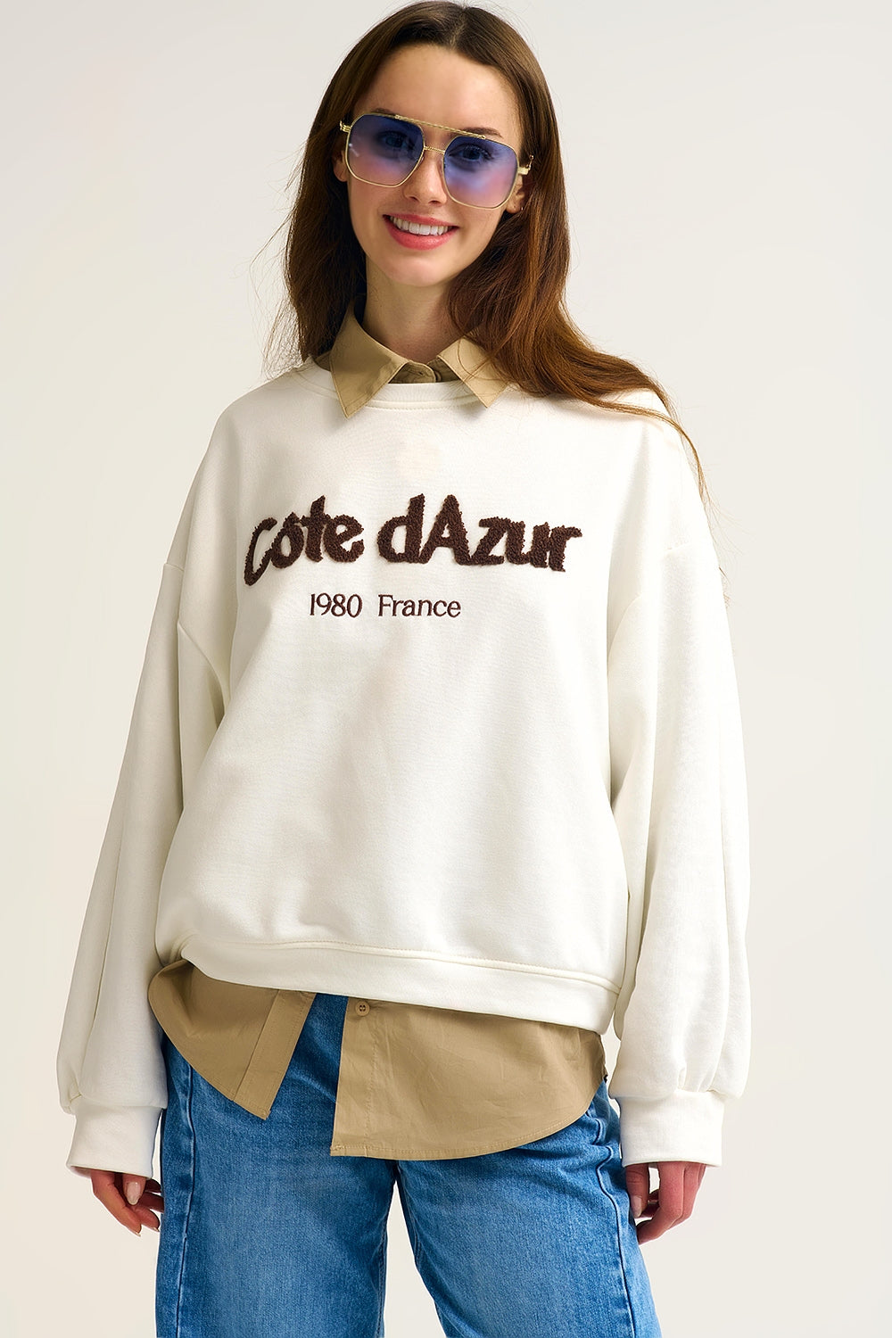 Côte d'Azur - Sweatshirt crème brodé