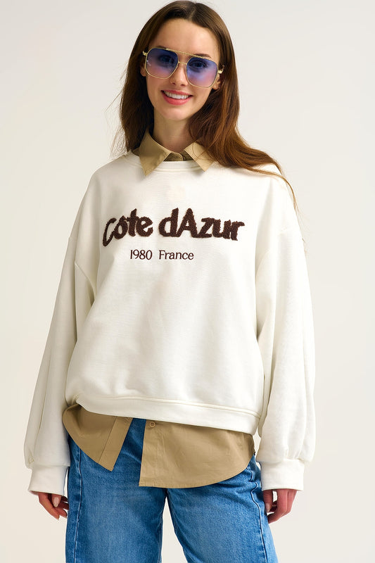 Côte d'Azur - Sweatshirt crème brodé