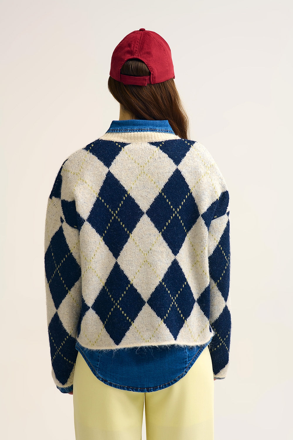 Pull en tricot chunky Navy diamond en marine et crème contrastée