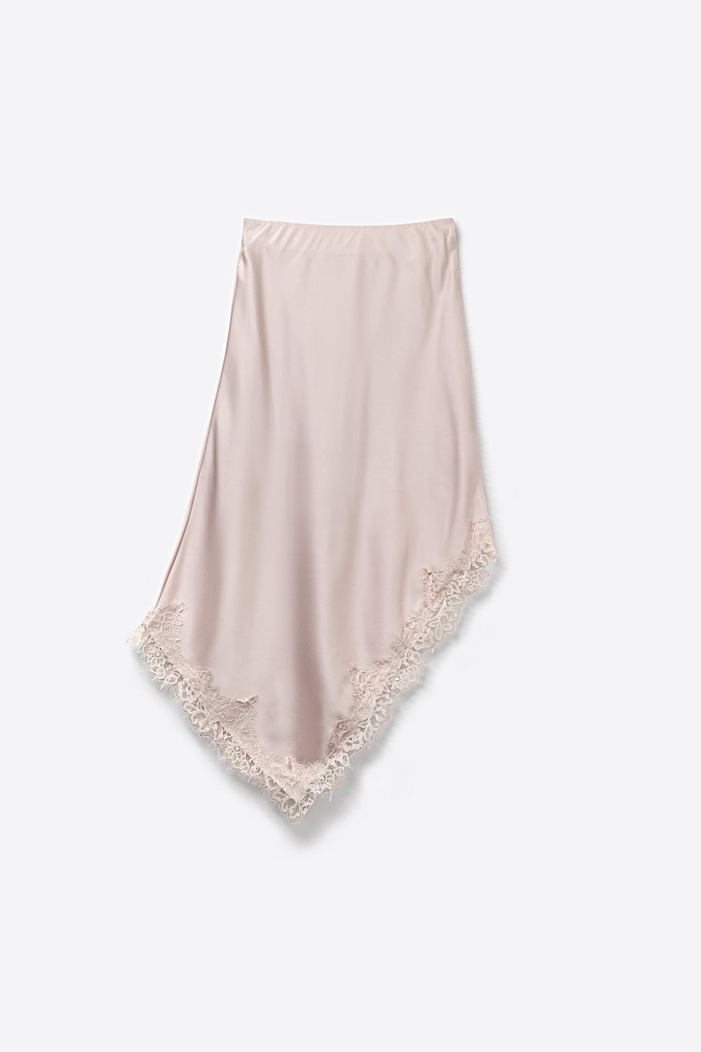 Jupe mouchoir en satin rose avec bordure en dentelle