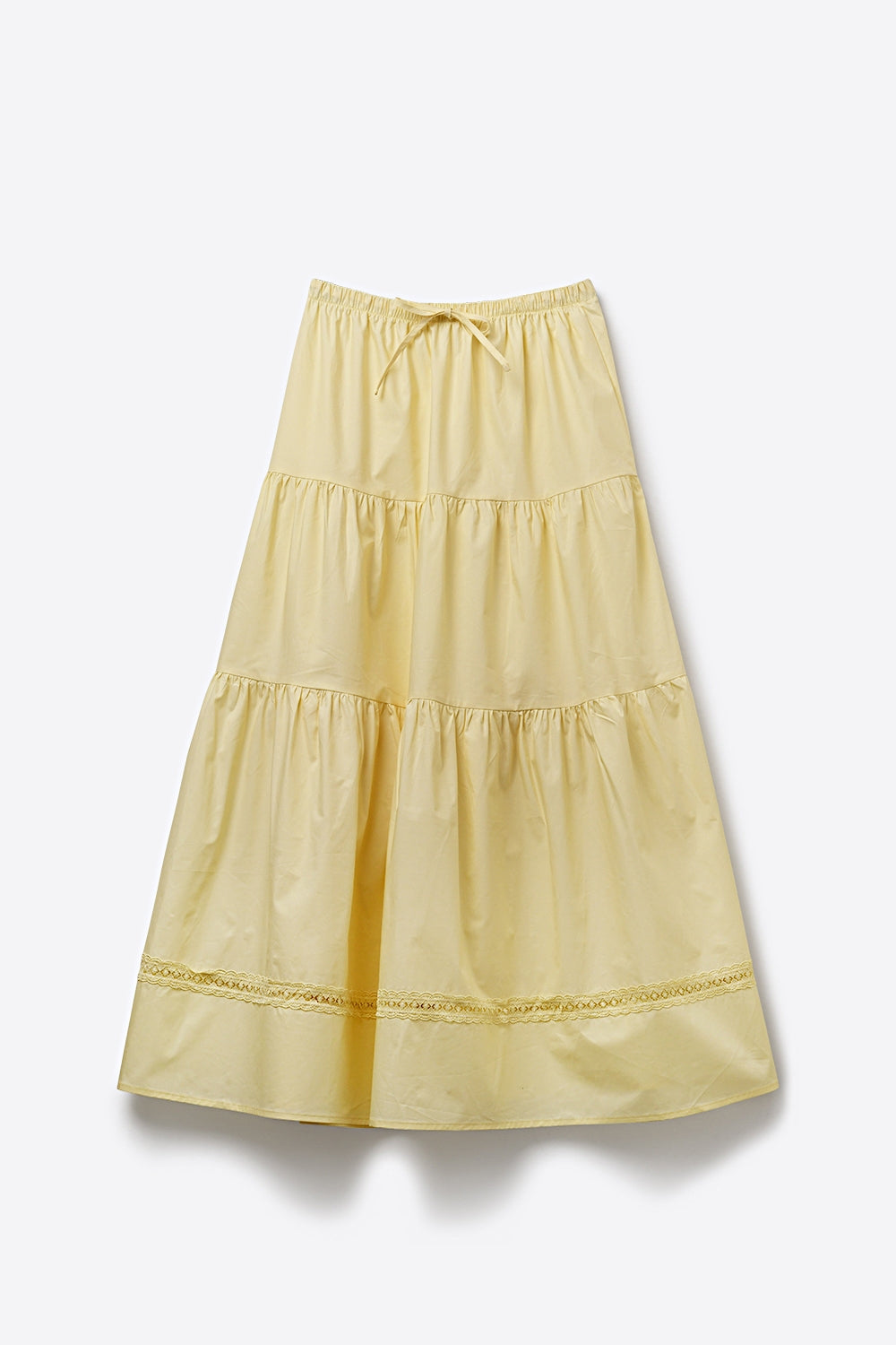 Jupe Maxi en Popeline Jaune avec Détail de Dentelle