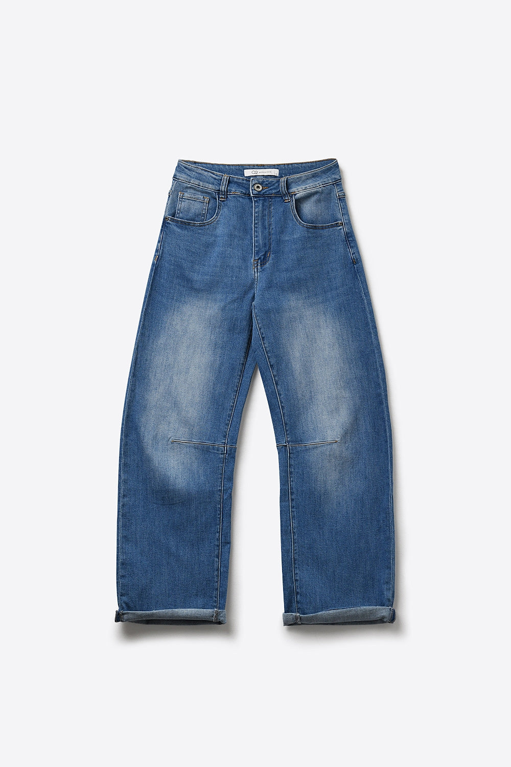 Jean droit en denim à mi-lavage avec revers roulés