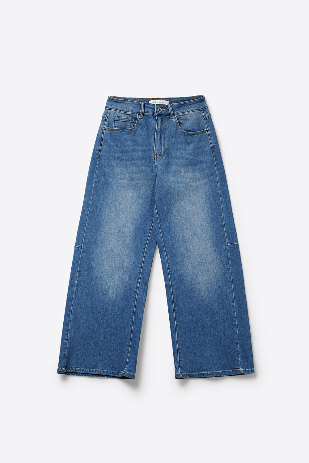 Jean en denim à jambe large et délavage moyen avec couture latérale