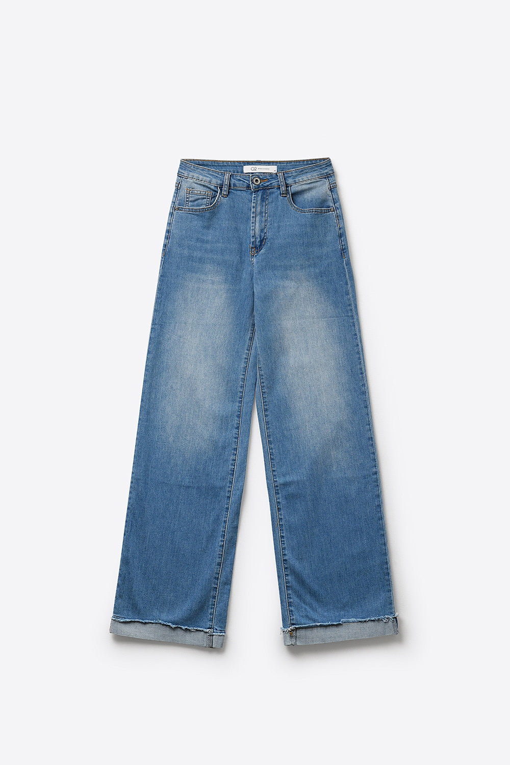 Jean en denim à jambe large et ourlet à revers bleu clair