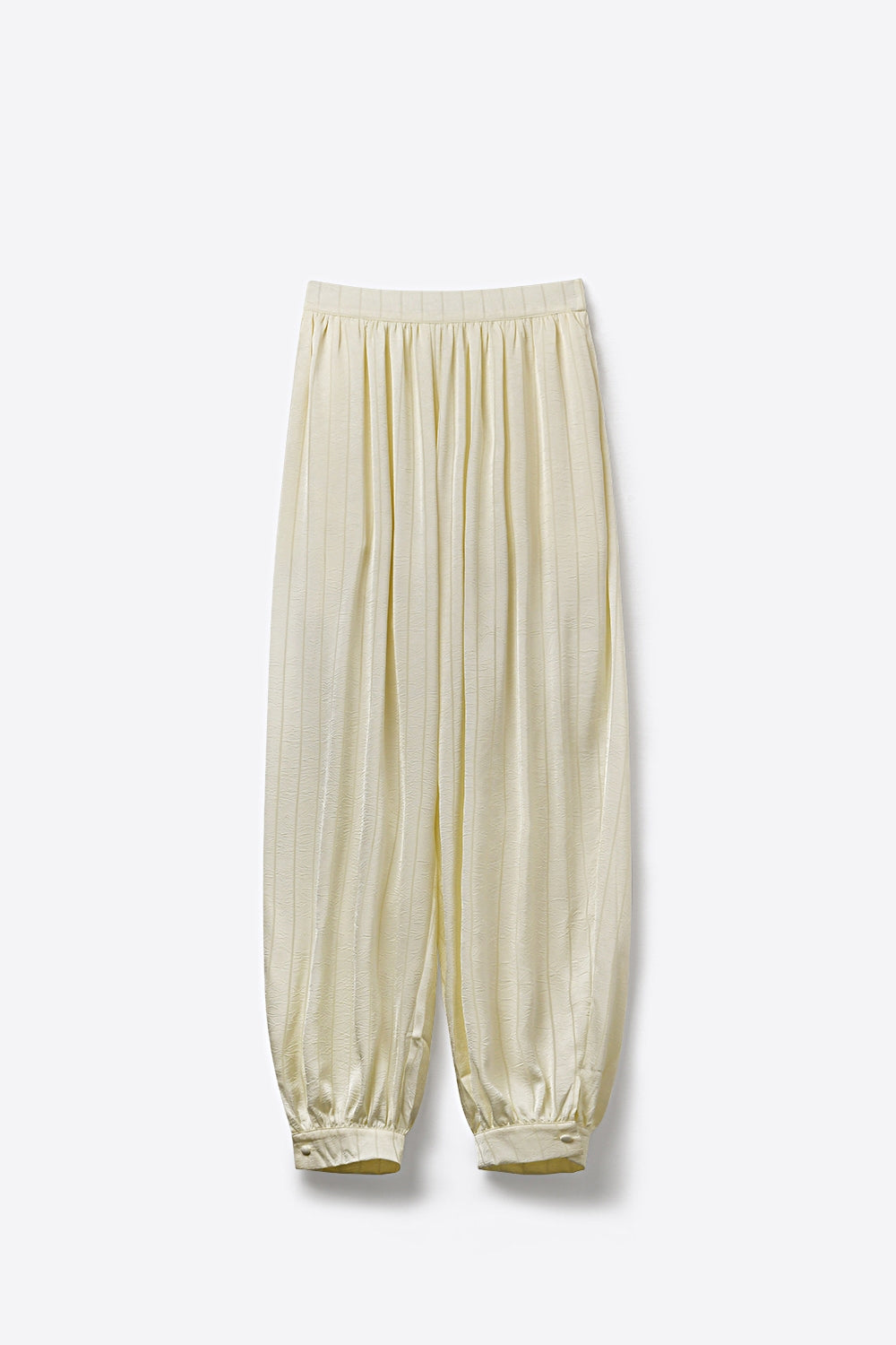 Pantalon ballon taille haute texturé crème avec poignets boutonnés