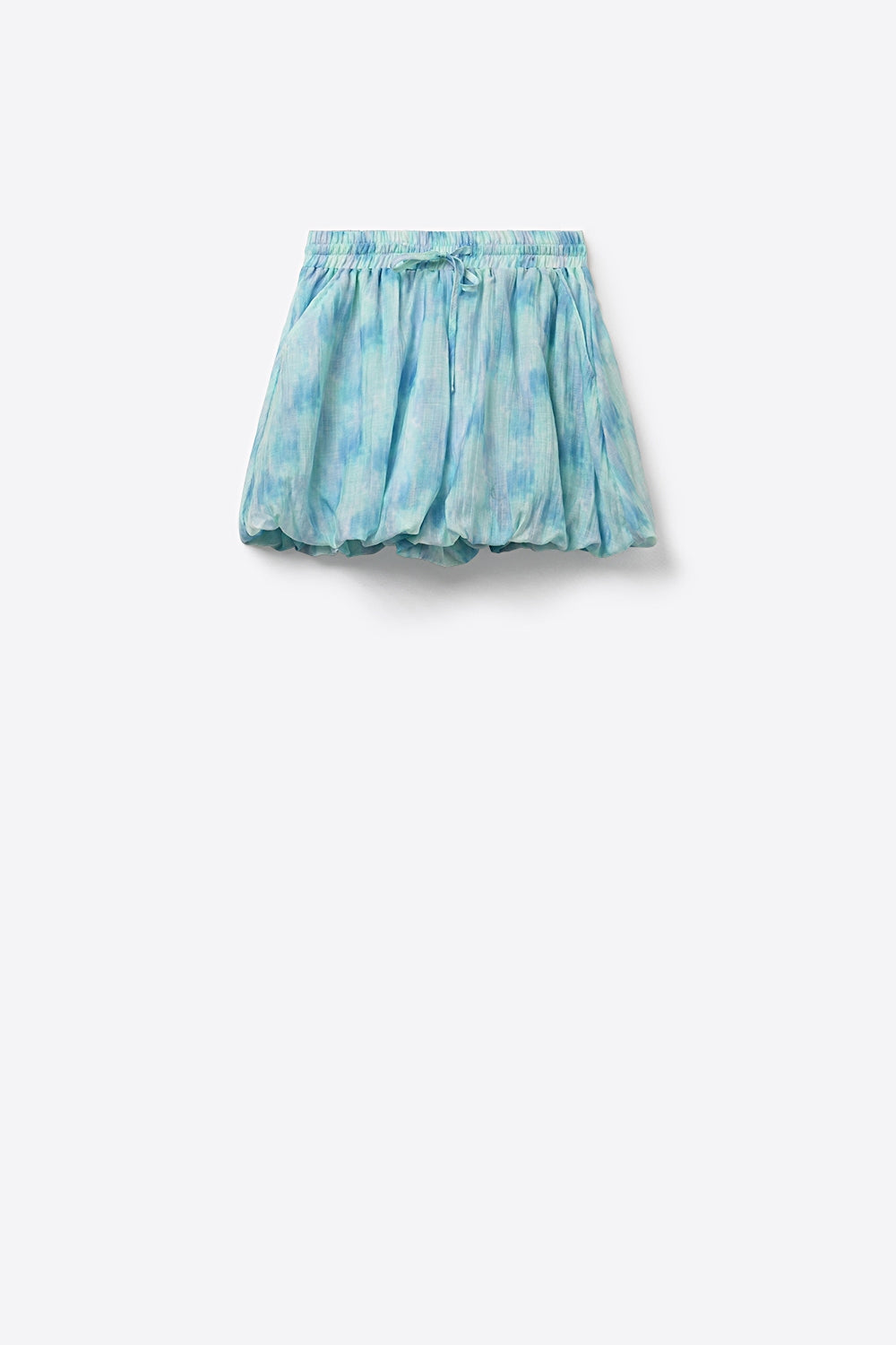 Short Bouffant Tie-Dye avec Taille à Cordon Élastique en Couleur Aqua