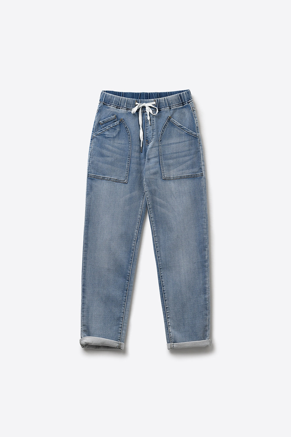 Jean en denim style jogger bleu clair avec taille à cordon