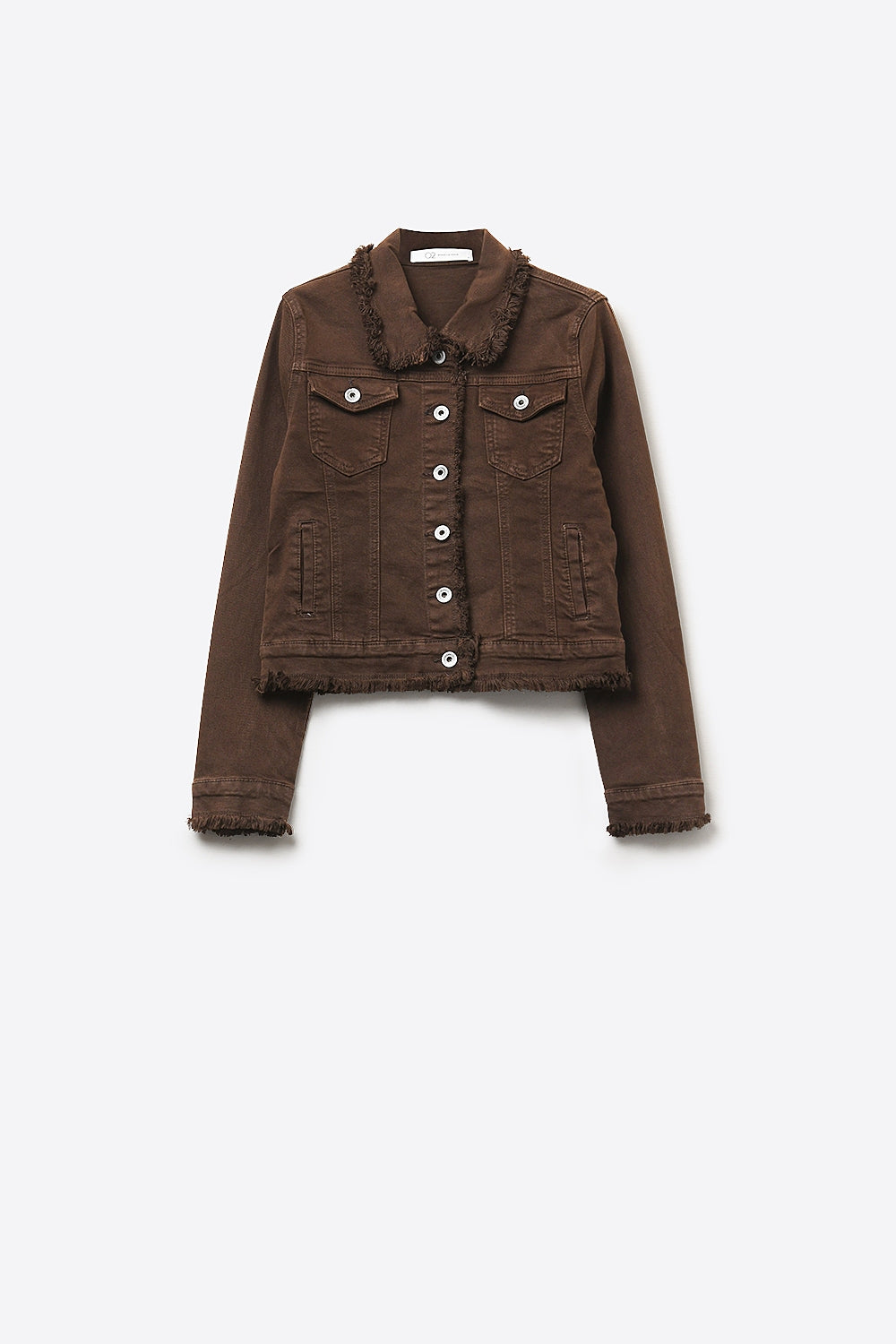 Veste en jean à bords bruts de couleur chocolat