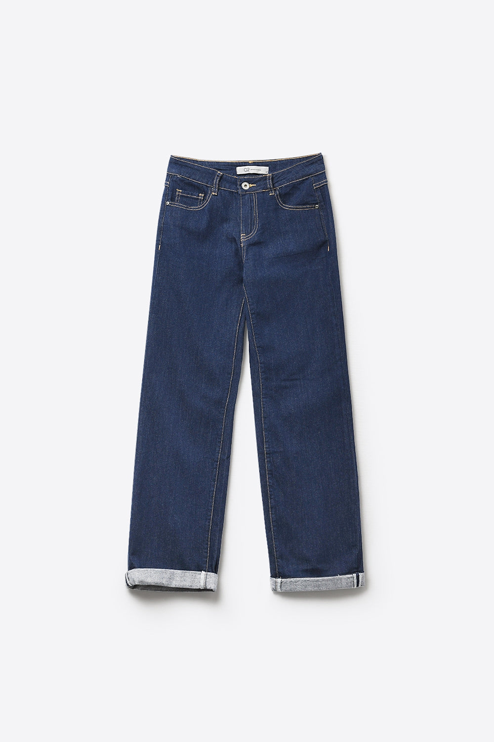 Jeans en denim à jambe large et ourlet à revers délavé foncé