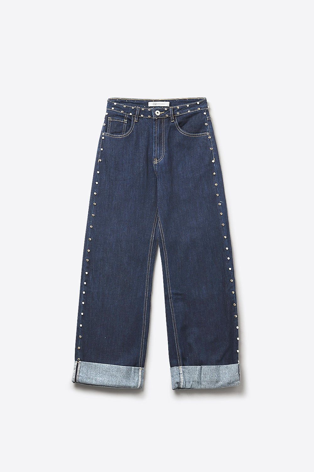 Jean en denim clouté à jambe large bleu foncé