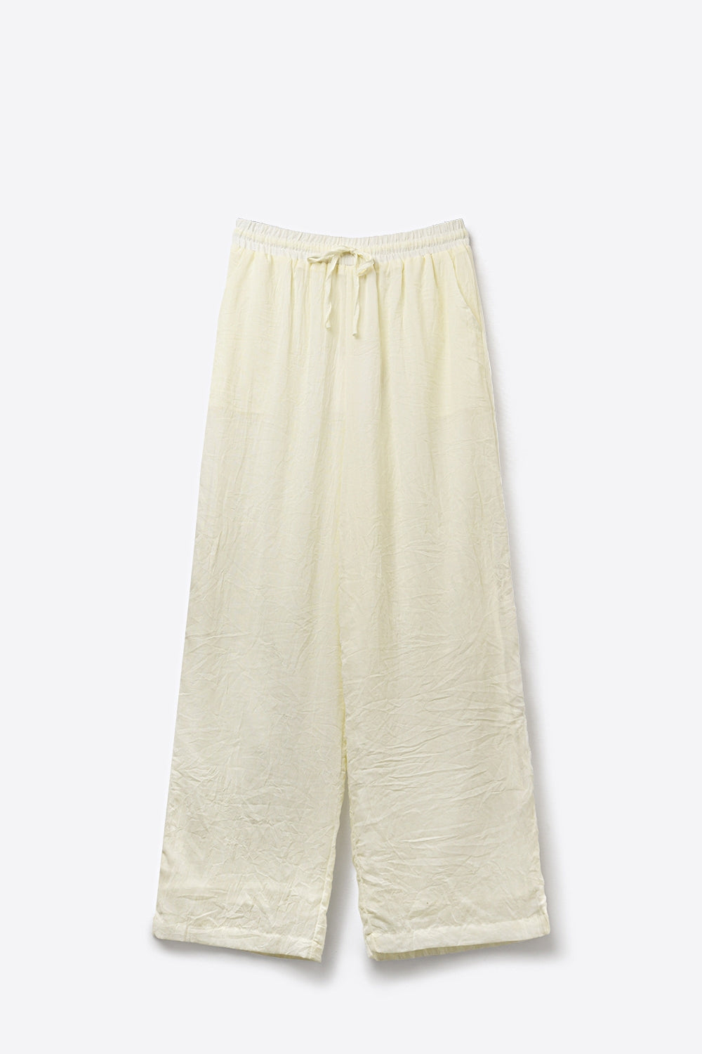 Pantalon large à taille élastique léger et froissé de couleur crème