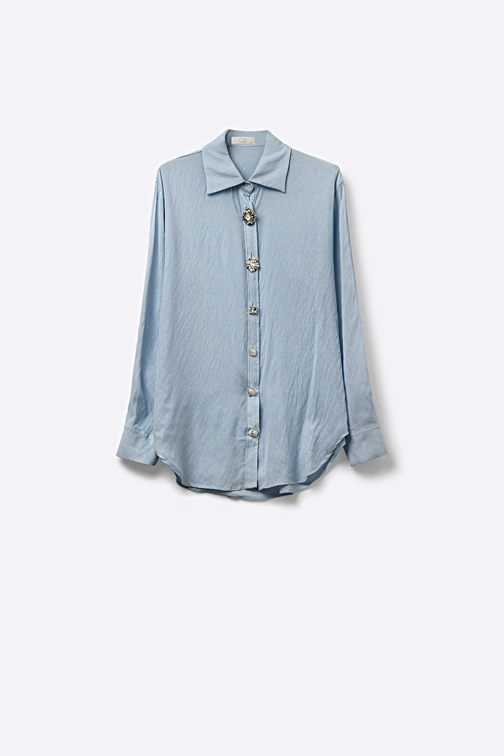 Blouse bleue claire ornée à boutons en tissu tencel