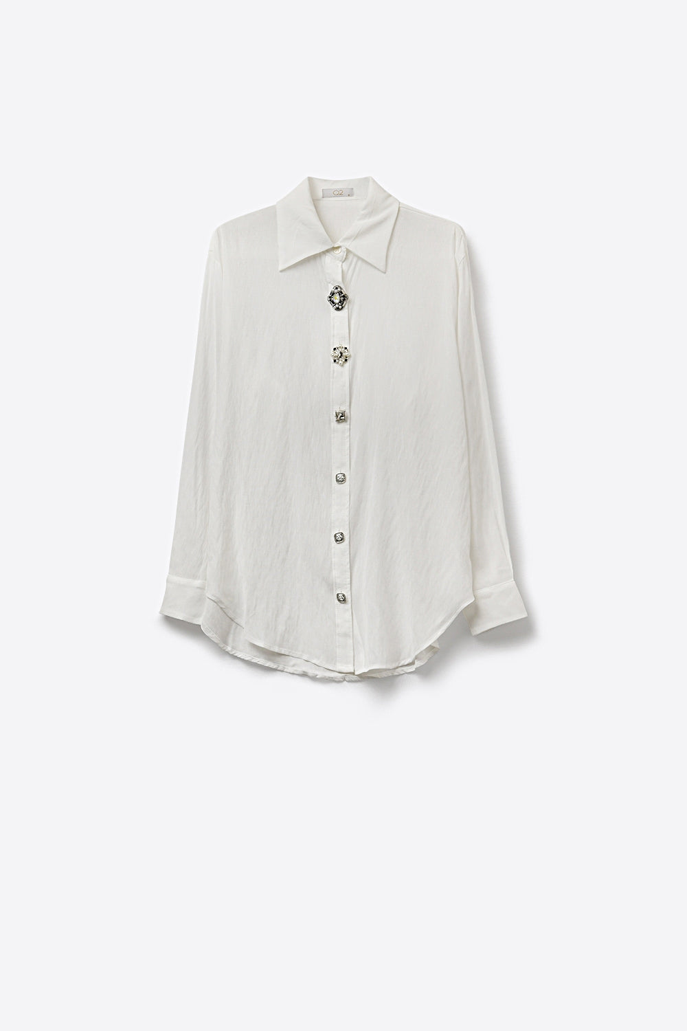 Blouse blanche ornée à boutons en tissu tencel