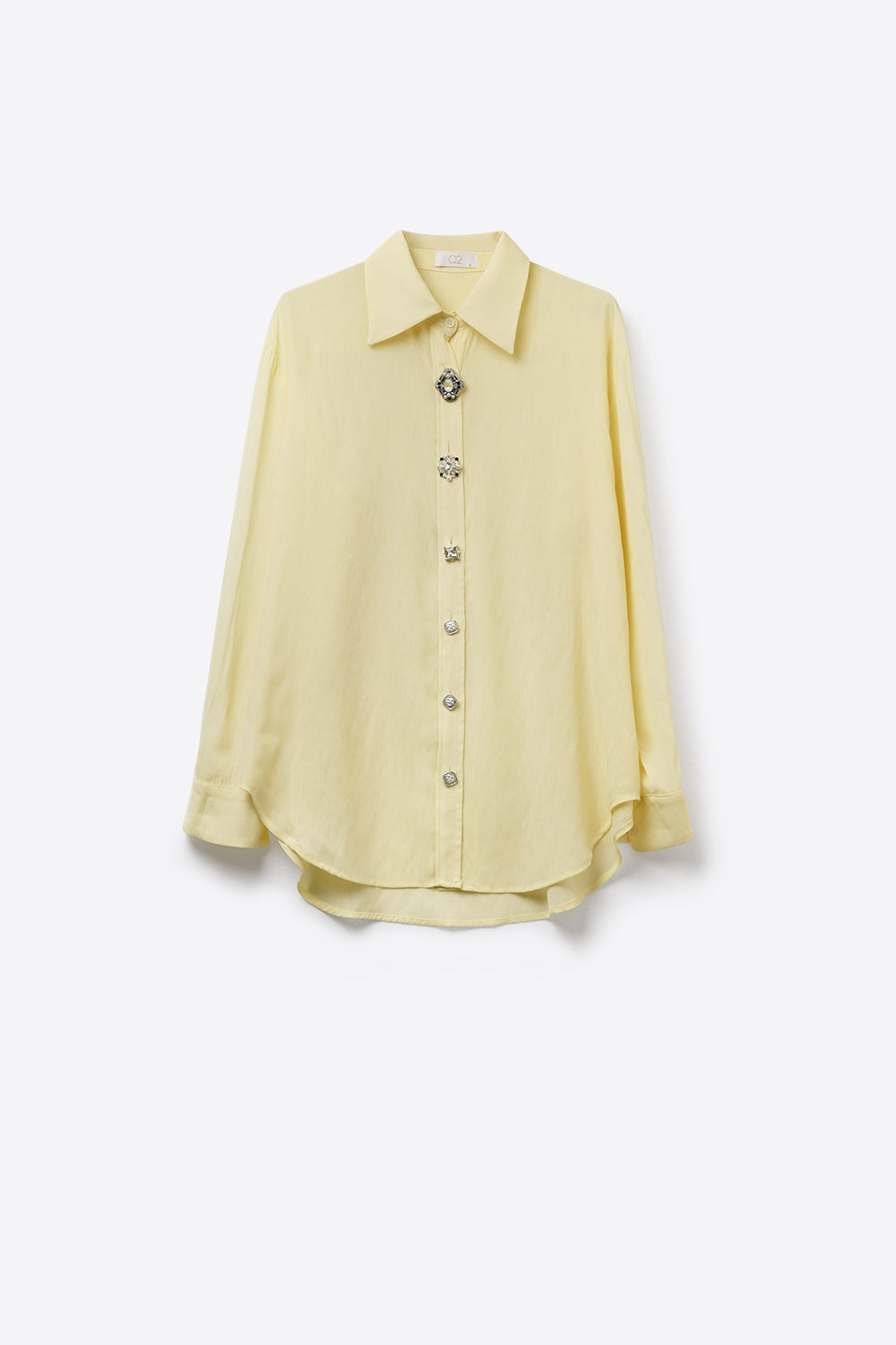 Blouse boutonnée jaune beurre ornée en tissu tencel