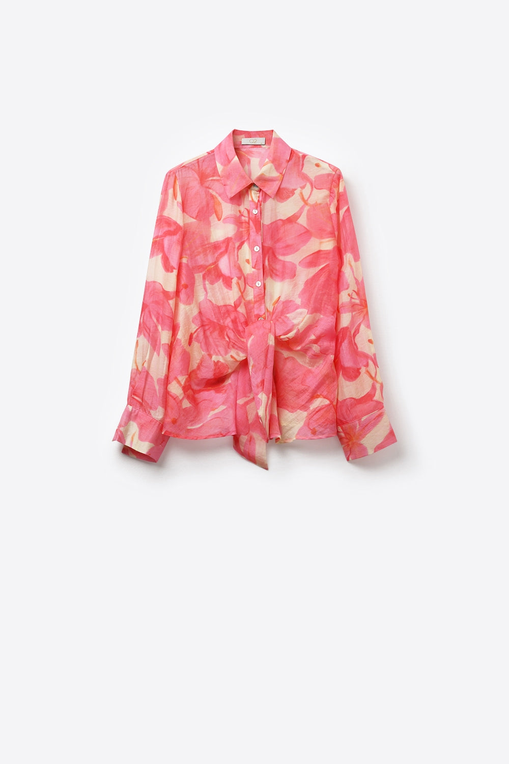 Chemise boutonnée à manches longues à imprimé floral rose