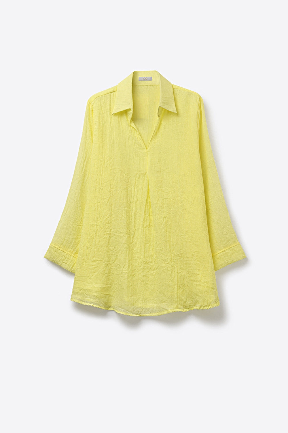 Chemise tunique jaune à coupe décontractée en tissu transparent