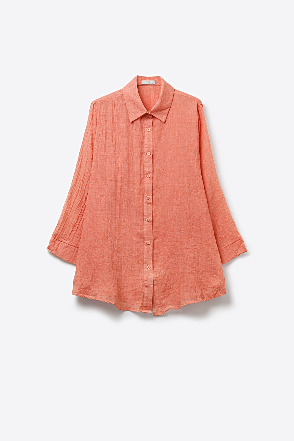 Chemise tunique corail à boutons avec tissu froissé transparent