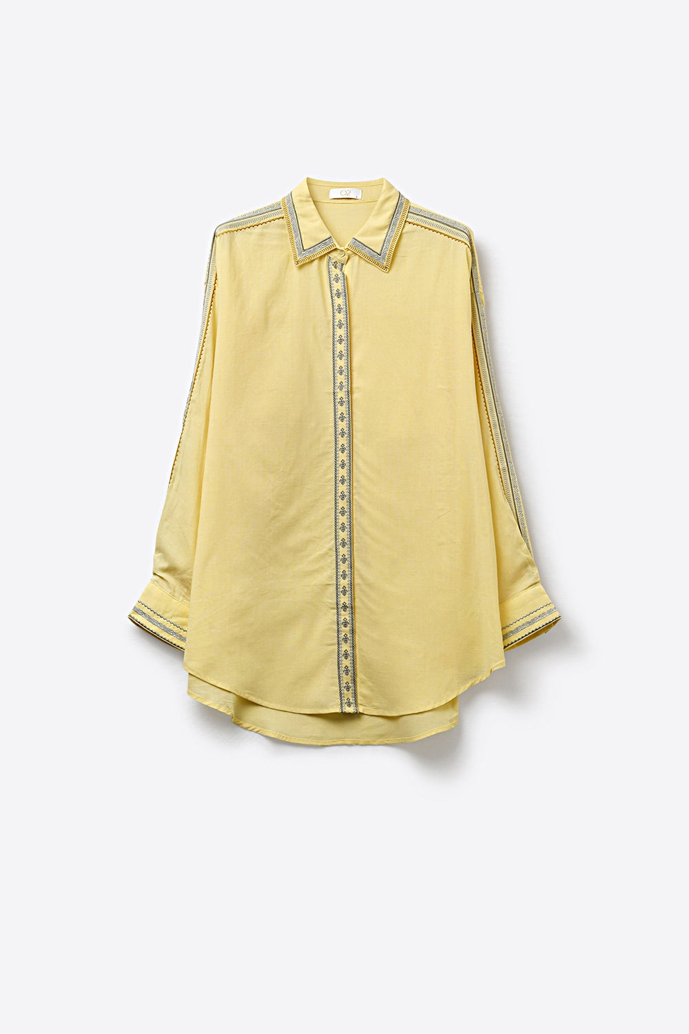 Chemise oversize jaune avec bordures brodées