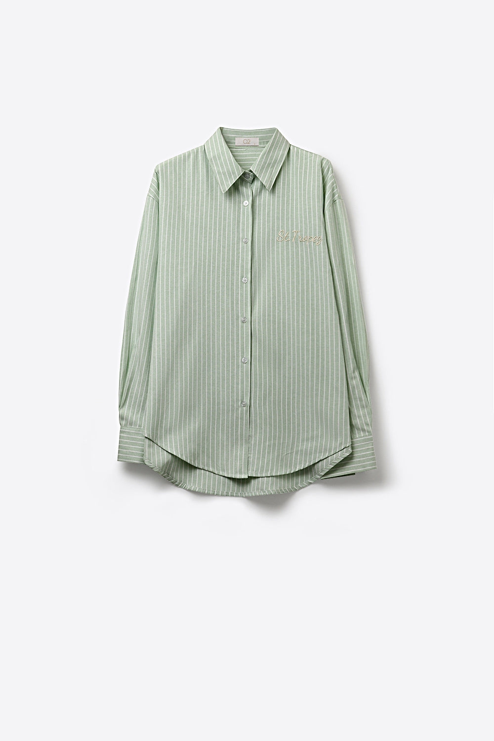 Chemise à rayures vert clair avec logo brodé St. Tropez