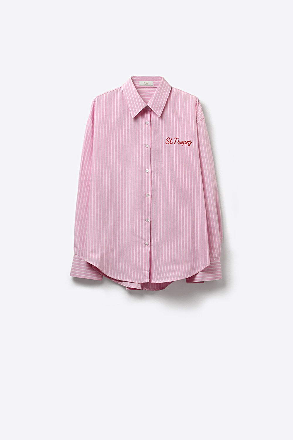 Chemise boutonnée à rayures roses avec détails brodés