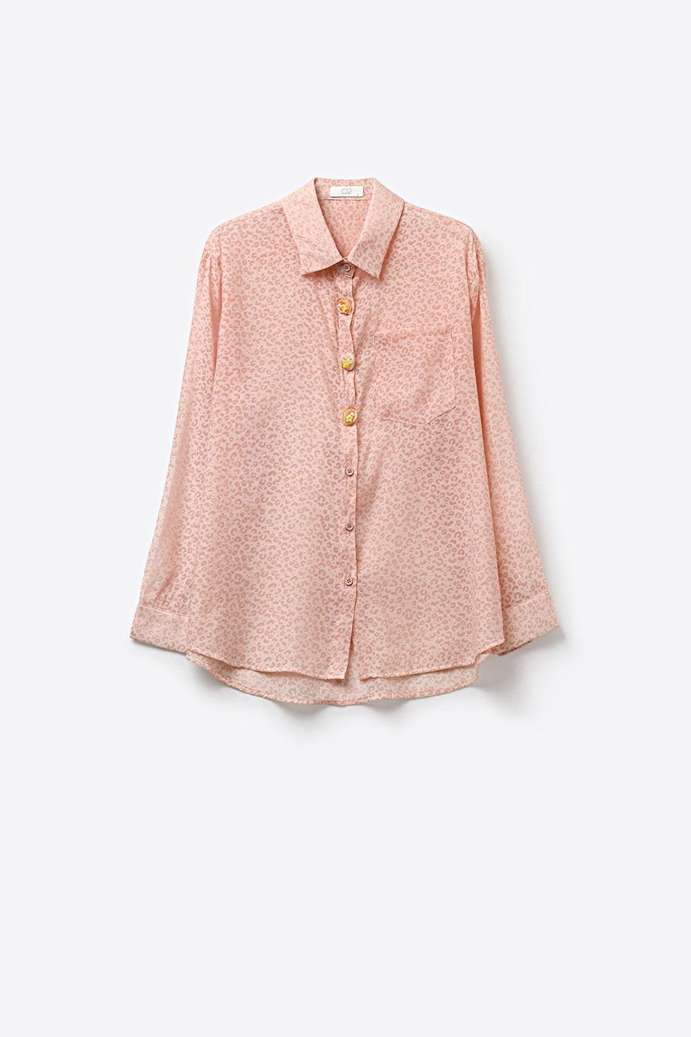 Chemise à imprimé animal rose en tissu transparent avec chemise boutonnée et poche
