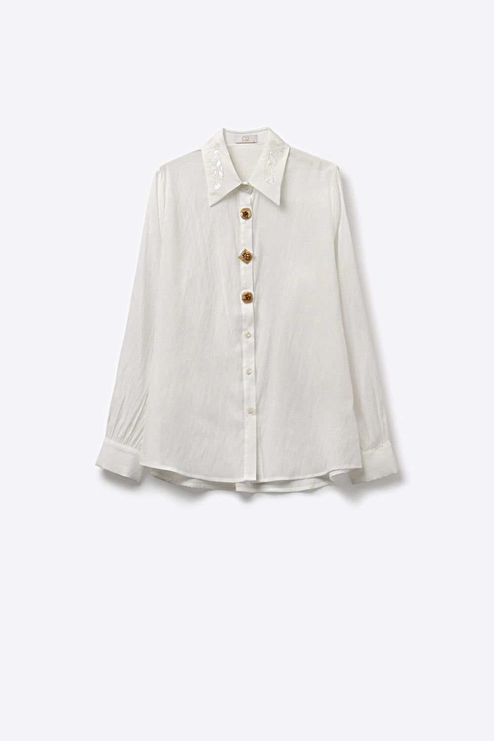 Chemise blanche à boutons sur le devant avec col brodé de sequins