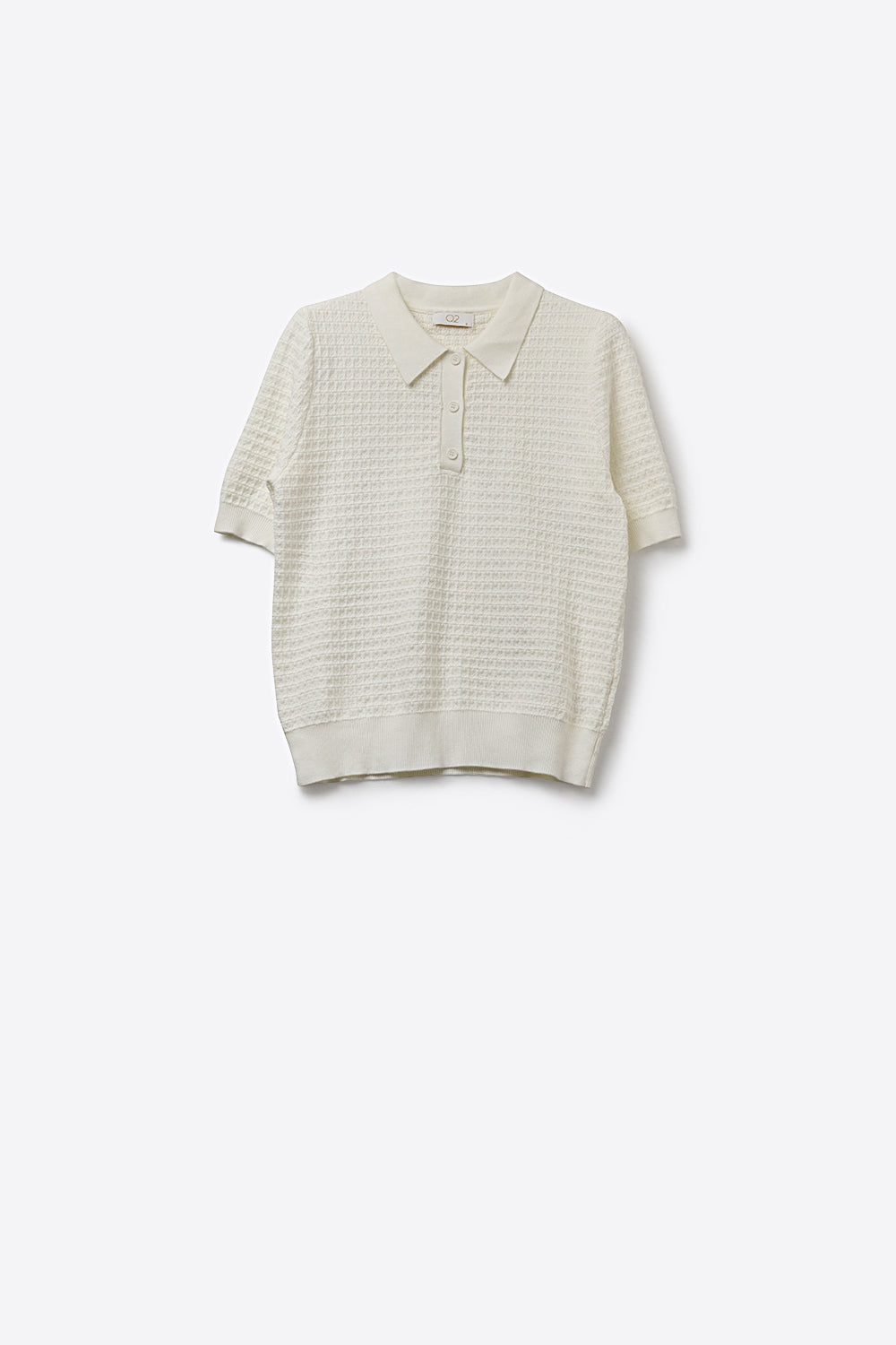 Polo à manches courtes en tricot texturé crème