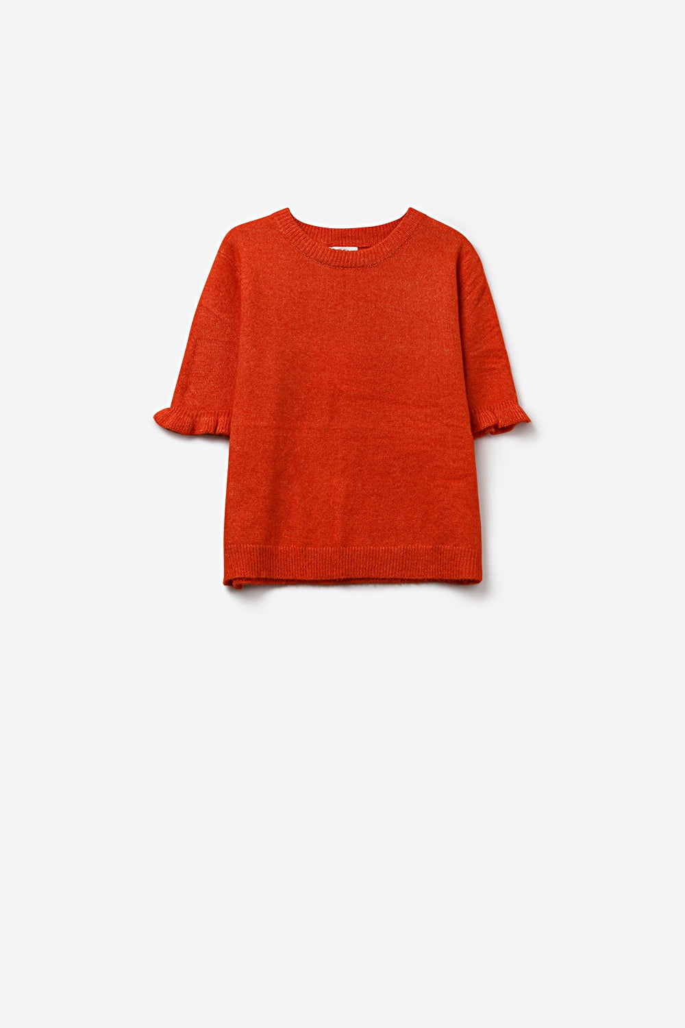 Pull en tricot doux et moelleux orange avec manches à volants