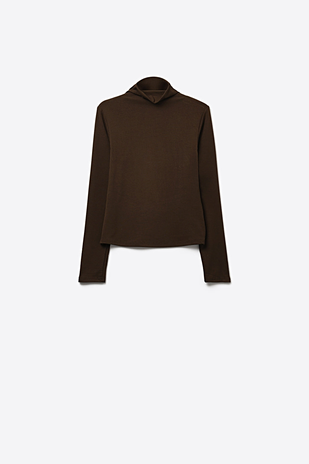 T-shirt à col roulé marron en tissu extensible doux