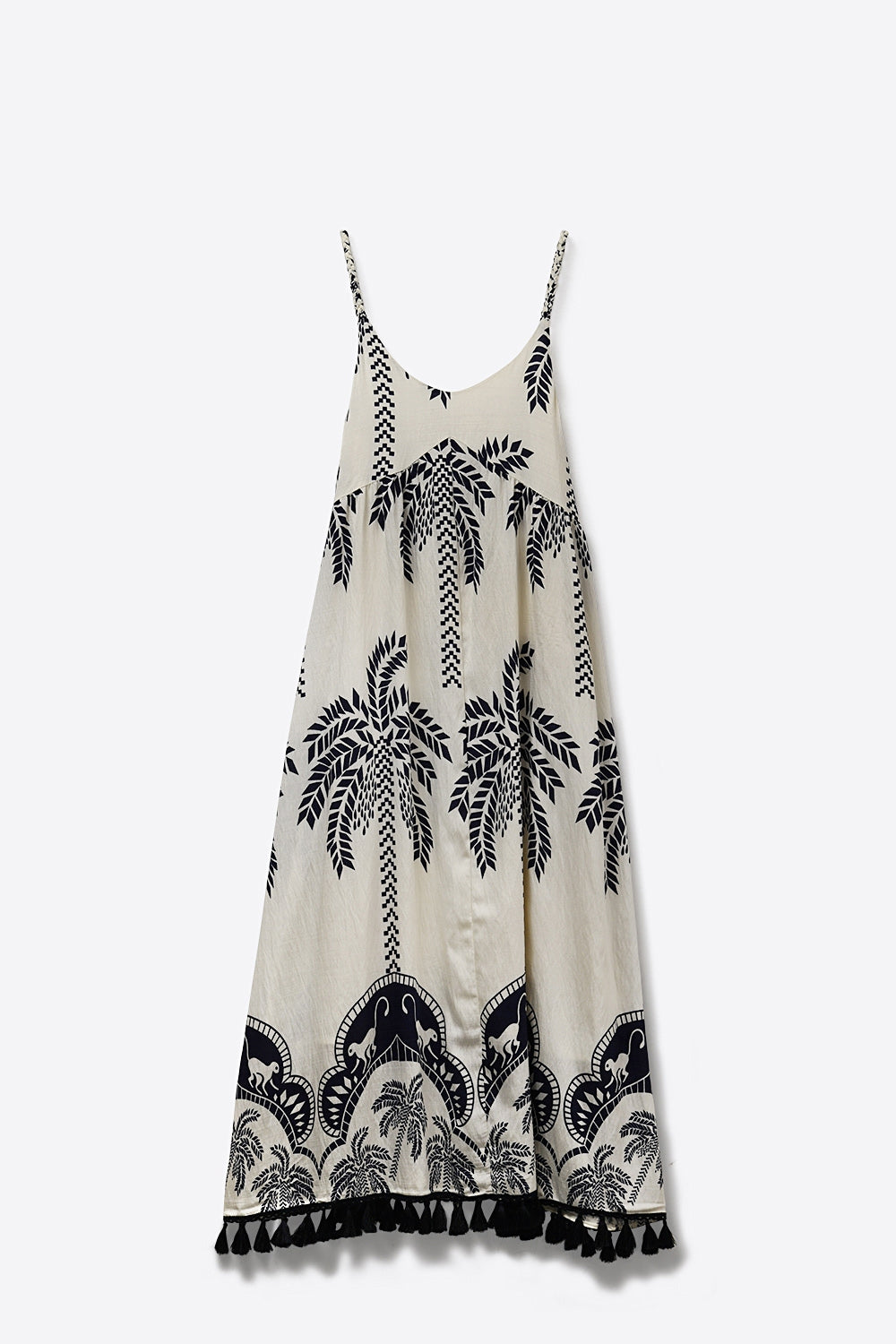 Robe Maxi Crème avec Imprimé Palmier Marine et Glands