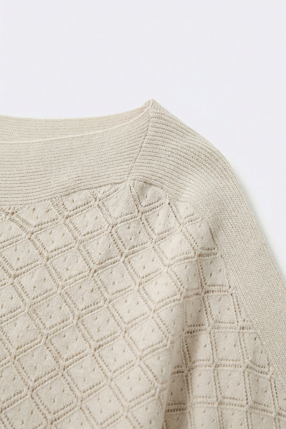 Haut en maille texturée beige à manches courtes