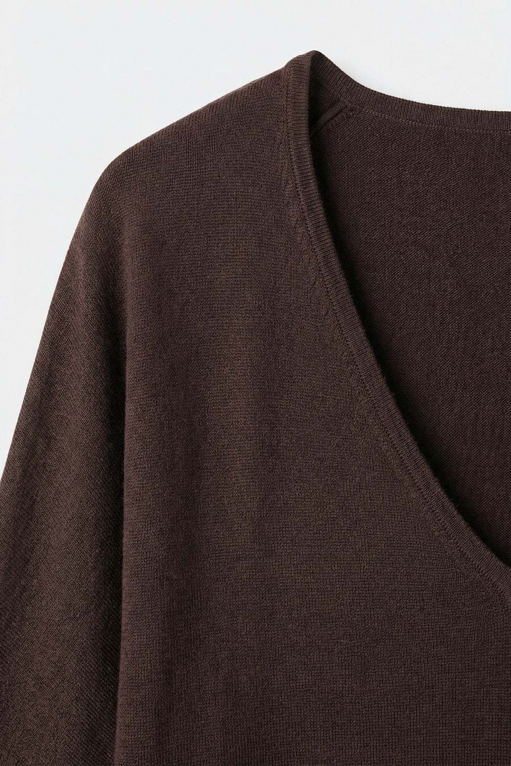 Top Marron en tricot décontracté à col en V et manches courtes