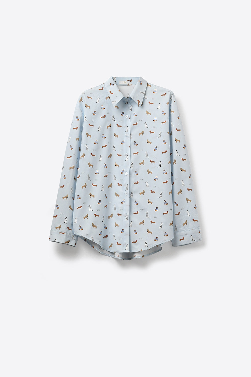 Chemise boutonnée bleu clair avec impression de chien