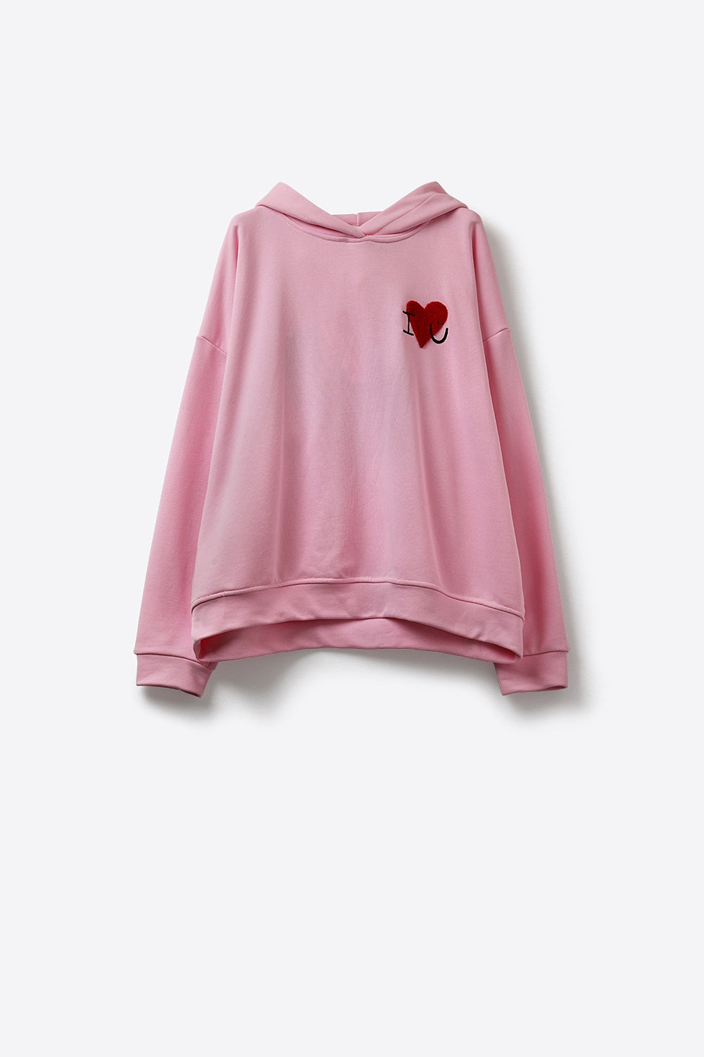 Sweat à capuche super-doux rose bébé avec motif de cœur bouclé