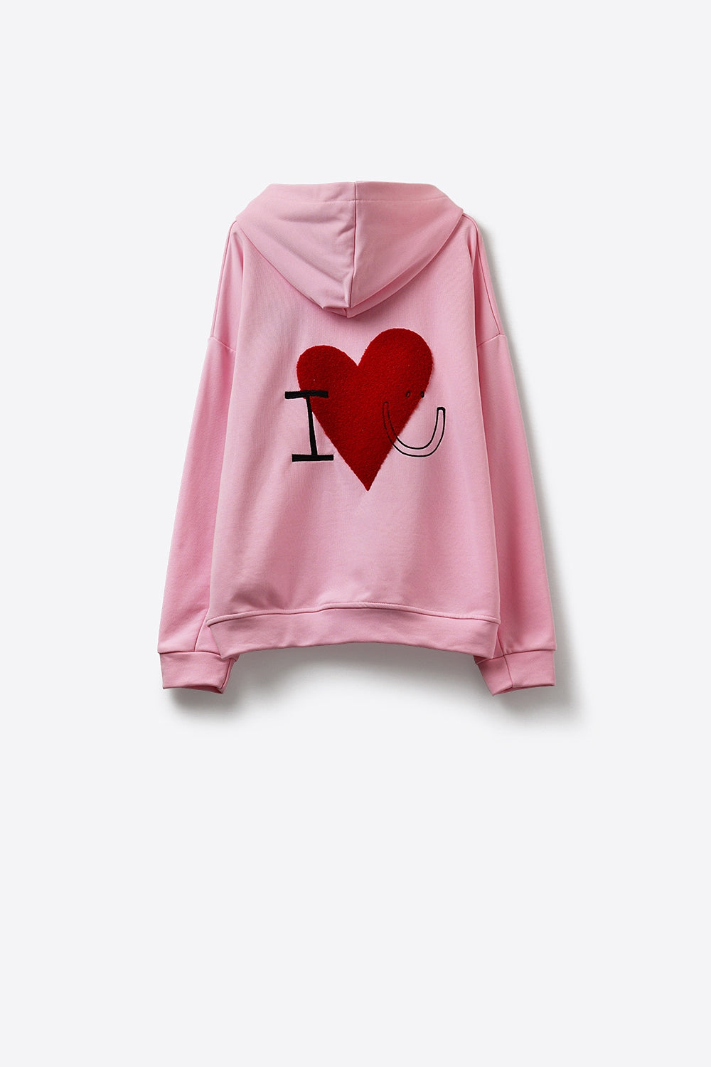 Sweat à capuche super-doux rose bébé avec motif de cœur bouclé