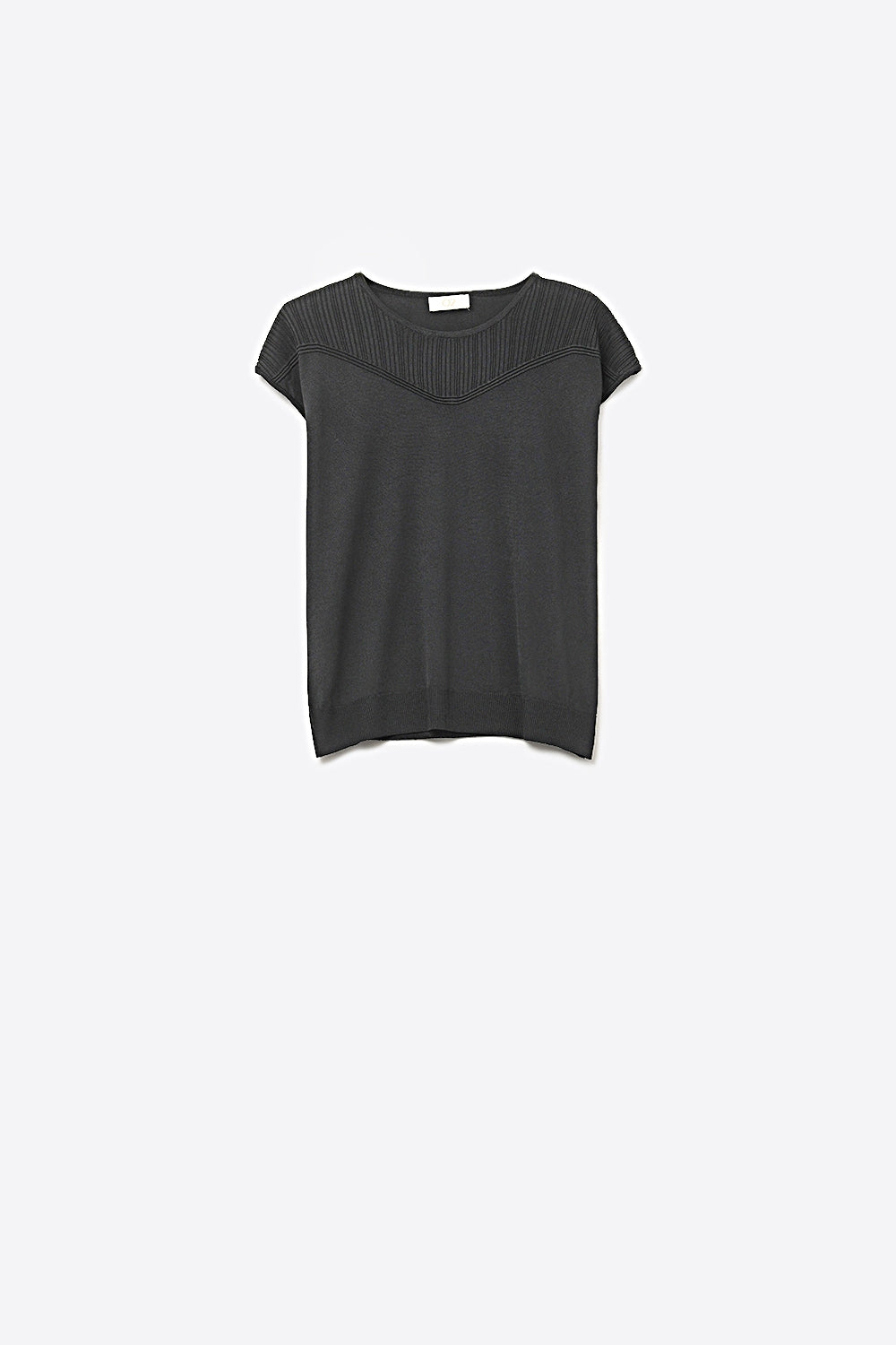 pull à manches courtes noir en tricot avec détail de plastron texturé