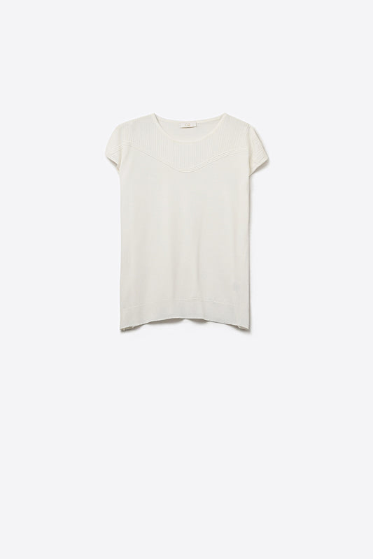 pull à manches courtes en tricot blanc avec détail texturé