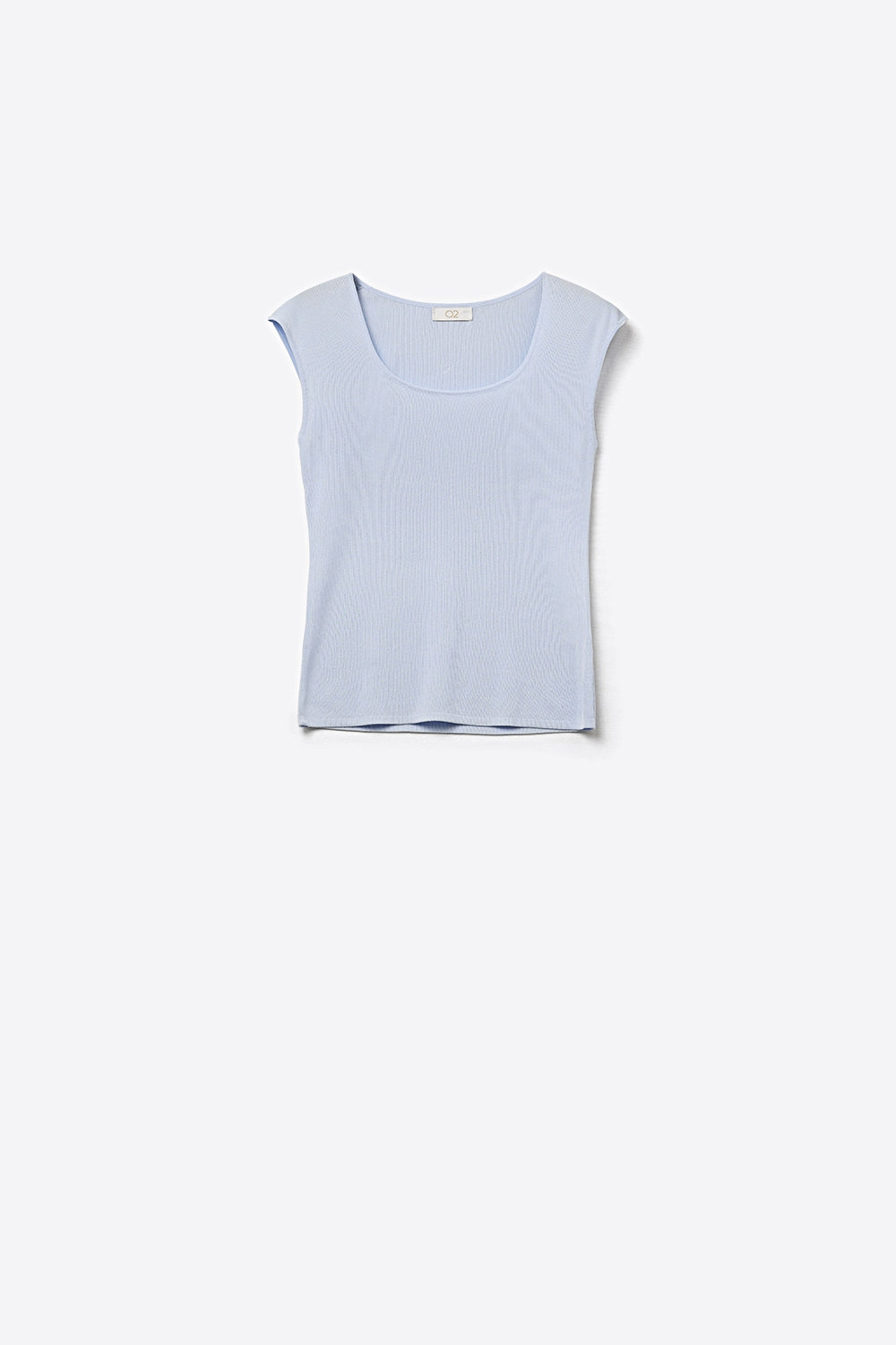 Pull léger bleu clair en maille côtelée avec col rond en tricot léger