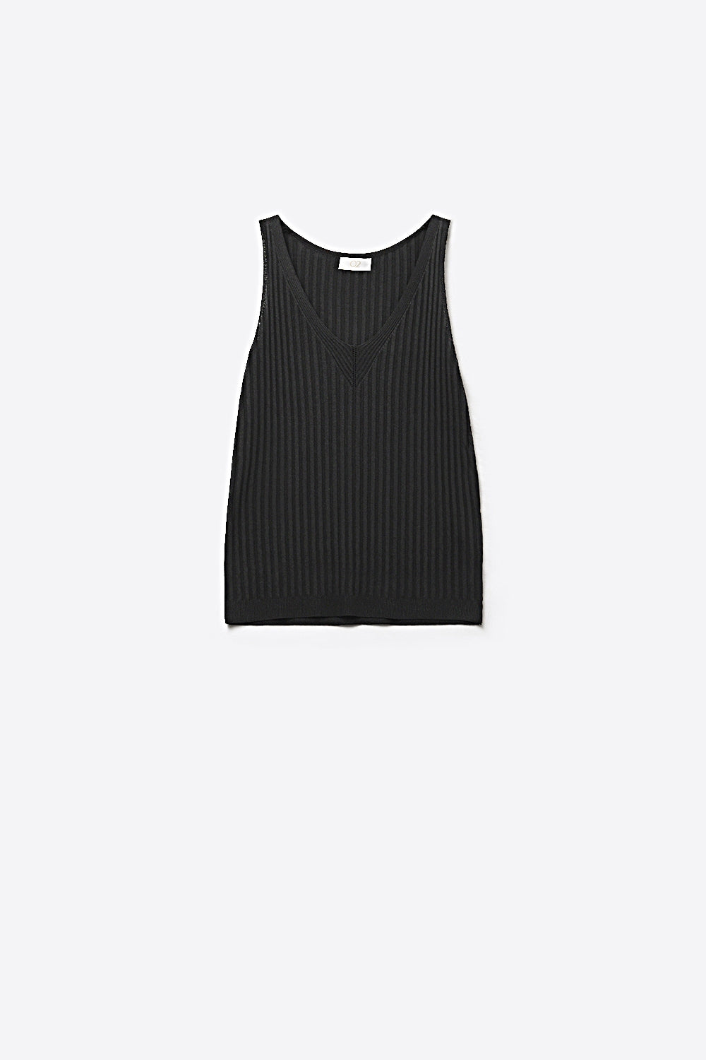 Débardeur Noir à Côtes en Tricot Col V