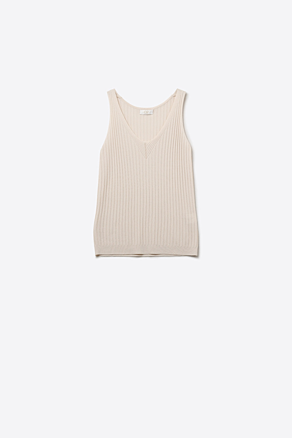 Débardeur Beige à Côtes avec Col en V