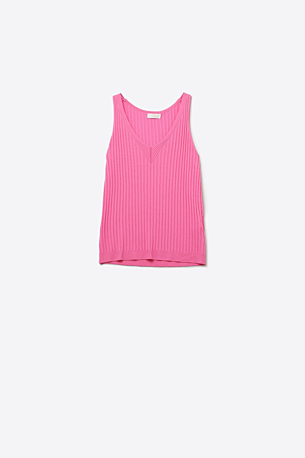 Débardeur rose en maille côtelée à col en V