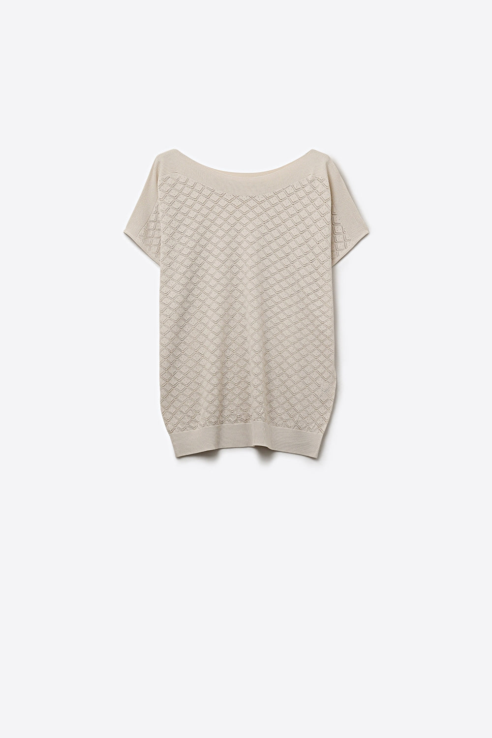Haut en maille texturée beige à manches courtes