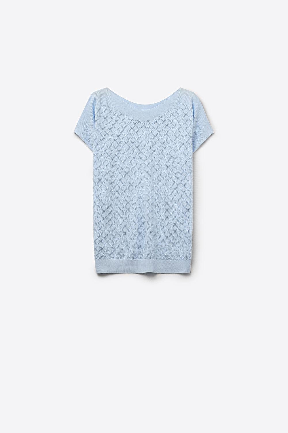 pull en maille texturée à manches courtes en bleu clair