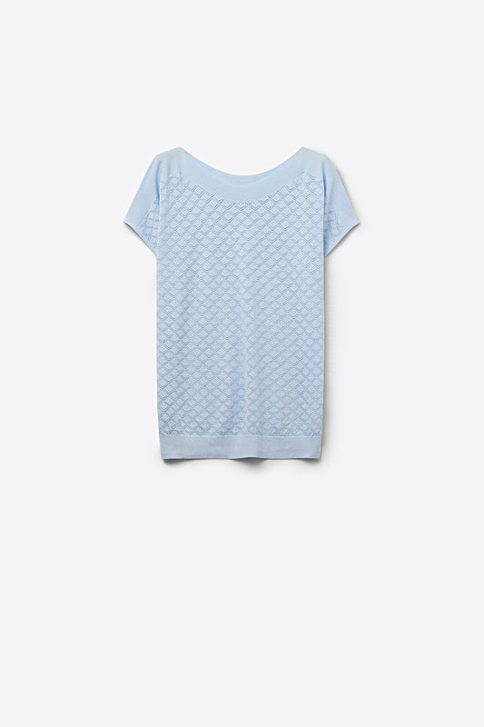 pull en maille texturée à manches courtes en bleu clair