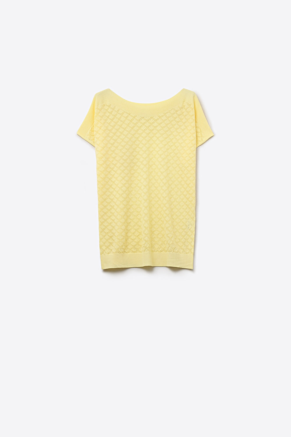 pull à manches courtes en maille texturée motif en jaune