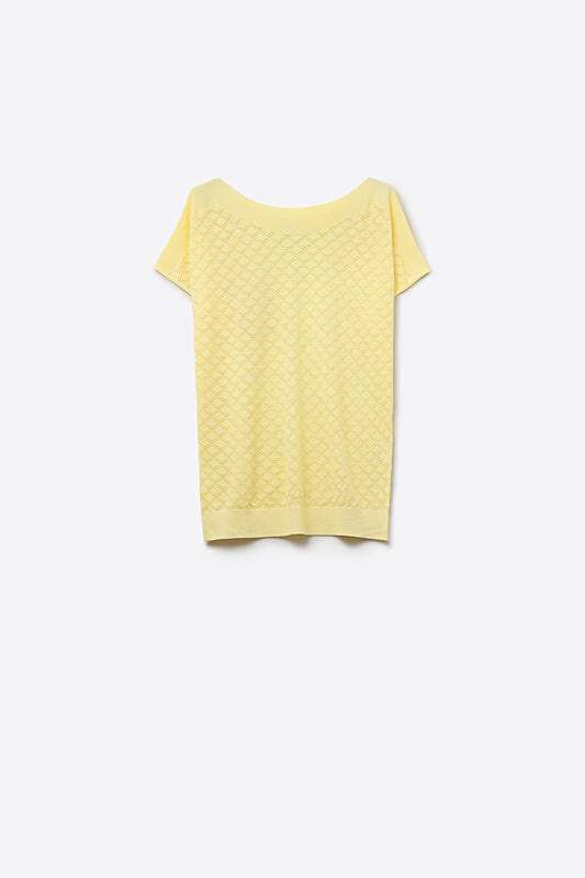 pull à manches courtes en maille texturée motif en jaune